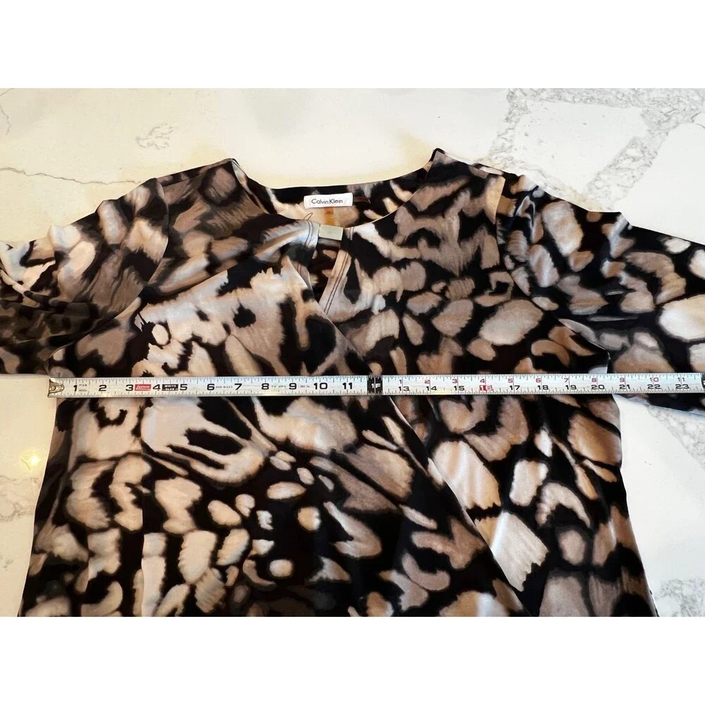 Calvin Klein Women's Abstract Animal Print Wrap Top with 3/4 Sleeves - Picture 12 of 14